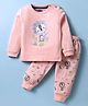 Mini Taurus Sinker Knit Full Sleeves Night Suit with Animal Print - Pink