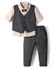 Mini Taurus Sinker Knit Full Sleeves Striped 3 Piece Party Suit With Bow Applique - Tan