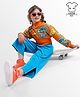 OLLINGTON ST. Cotton Text Printed Full Sleeves Sweatshirt And Trouser - Orange & Blue
