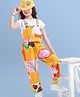 OLLINGTON ST. Sinker Knit Dungaree & Half Sleeves Inner Top with Abstract Print - Orange & White