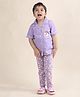 Polka Tots Cotton Woven Half Sleeves Lion Printed Night Suit Set - Lavender