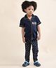 Polka Tots Cotton Woven Half Sleeves Ice Cream Printed Night Suit Set - Navy Blue