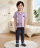 Polka Tots Cotton Woven Half Sleeves Fish Printed Night Suit Set - Purple