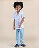Polka Tots Cotton Woven Half Sleeves Boat Printed Night Suit Set - Blue
