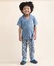 Polka Tots Cotton Woven Half Sleeves Captain Gull Text Printed Night Suit Set - Grey