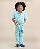 Polka Tots Cotton Woven Half Sleeves My Prince Text Printed Night Suit Set - Aqua Blue