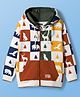 Pine Kids Cotton Knit Full Sleeves Front Open SweatJacket with Animal Print - White Brown & Mustard