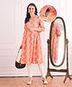 Bella Mama Woven Three Fourth Sleeves Maternity Kurta With Bandhani Print & Embrodiered Yoke - Coral