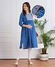 Bella Mama Viscose Woven Three Forth Sleeves Maternity Kurta with Embrodiered Yoke - Blue