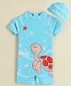 Babyhug Half Raglan Sleeves Legged Swimsuit & Cap - Light Blue