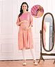 Bella Mama Viscose Woven Three Fourth Sleeves Maternity Kurta with Embroidered Yoke & Floral Print - Pink