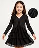 Arias Woven Flared Party Dress With Full Sleeves Shimmered Shrug - Black