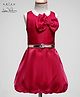 Arias Woven Sleeveless Balloon Hem Party Dress With Bow Applique & Belt - Red