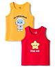 Doodle Poodle 100% Cotton Knit Sleeveless Vests With Star & Astronaut Print Pack of 2 - Red & Yellow