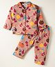 Enfance Core Cotton Woven Full Sleeves Fruits Printed Coordinating Night Suit Set - Beige