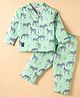 Enfance Core Cotton Woven Full Sleeves Zebra Printed Coordinating Night Suit Set - Sea Green
