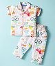 Enfance Core Cotton Woven Half Sleeves Construction Vehicles Printed Coordinating Night Suit Set - Orange
