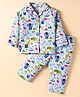 Enfance Core Cotton Woven Full Sleeves Animals Printed Coordinating Night Suit Set - Blue