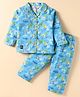 Enfance Core Cotton Woven Full Sleeves Yatch Printed Coordinating Night Suit Set - Blue