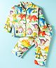 Enfance Core Cotton Woven Full Sleeves Dinosaur Printed Coordinating Night Suit Set - Green