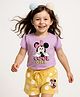Kookie Kids Disney Single Jersey Knit Half Sleeves Shorts Night Suit With Minnie Mouse Graphics - Purple & Yellow