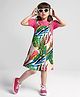 OLLINGTON ST. Cotton Half Sleeves Inner Top & Tropical Printed Twill Pinafore  - Pink & Green
