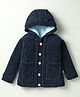 Yellow Apple Knitted Full  Raglan Sleeves Hooded Front Open Sweater With Cable Knit Design - Navy Blue