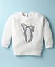 Yellow Apple Knit Full Sleeves Pullover Fur Sweater with Bow Sequin Design - White