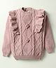 Yellow Apple Knitted Full Sleeves Pullover Sweater With Cable Knit Design - Light Pink