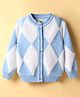 Yellow Apple Knitted Full Sleeves Front Open Sweater With Geometric Design - Light Blue