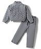 Yellow Apple Knit Full Sleeves Winter Wear Suit with Cable Knit Design - Light Grey