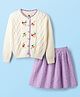 Yellow Apple Knit Full Sleeves Winter Wear Top & Skirt Set with Floral Embroidery & Cable Knit Design - Lavender