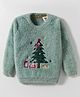 Yellow Apple Knit Full Sleeves Pullover Sweater With Christmas Tree Embroidery - Green