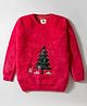 Yellow Apple Knit Full Sleeves Pullover Sweater With Christmas Tree Embroidery - Red