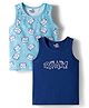 Doodle Poodle 100% Cotton Single Jersey Knit Sleeveless Vests With Tiger Print Pack Of 2 - Navy & Light Blue