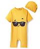 KIDLINGSS Half Sleeves Sunglasses Printed Legged Swimsuit With Cap Set - Yellow