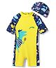 KIDLINGSS Half Raglan Sleeves Dinosaur Printed Legged Swimsuit With Cap Set - Yellow