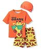 KIDLINGSS Half Sleeves Giraffe Printed Tee & Swimming Trunks With Cap - Orange