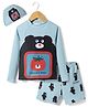 KIDLINGSS Full Sleeves Teddy Bear Printed 2 Piece Swimsuit With Cap Set - Teal Blue