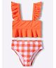 KIDLINGSS Sleeveless Solid Ruffle Detailed Spaghetti Style & Checked 2 Piece Swimsuit - Neon Orange