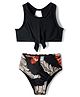 KIDLINGSS Sleeveless Solid Knot Detailed & Leaves Printed 2 Piece Swimsuit - Black