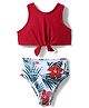 KIDLINGSS Sleeveless Solid Knot Detailed & Leaves Printed 2 Piece Swimsuit - Red