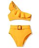 KIDLINGSS One Shoulder Solid Ruffle Detailed Buckle Applique Detailed 2 Piece Swimsuit - Yellow