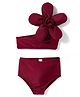 KIDLINGSS One Shoulder Sleeves Floral Applique Detailed 2 Piece Swimsuit - Maroon