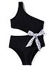 KIDLINGSS One Shoulder Knot Detailed V Cut Swimsuit - Black