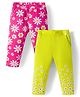 Honeyhap Premium Cotton Elastane Knit Mid Calf Length Leggings with Bio Finish & Floral Print Pack of 2 - Carmine Rose & Evening Primrose