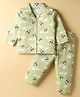 Little Darlings Interlock Knit Full Sleeves Panda & Polka Dots Printed Front Open Co-Ords Night Suit - Light Green