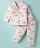 Little Darlings Interlock Knit Full Sleeves Panda & Polka Dots Printed Front Open Co-Ords Night Suit - Lavender