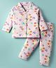 Little Darlings Interlock Knit Full Sleeves Front Open Floral Printed Co-Ords Night Suit Set - Lilac