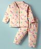 Little Darlings Interlock Knit Full Sleeves Front Open Floral Printed Co-Ords Night Suit Set - Peach